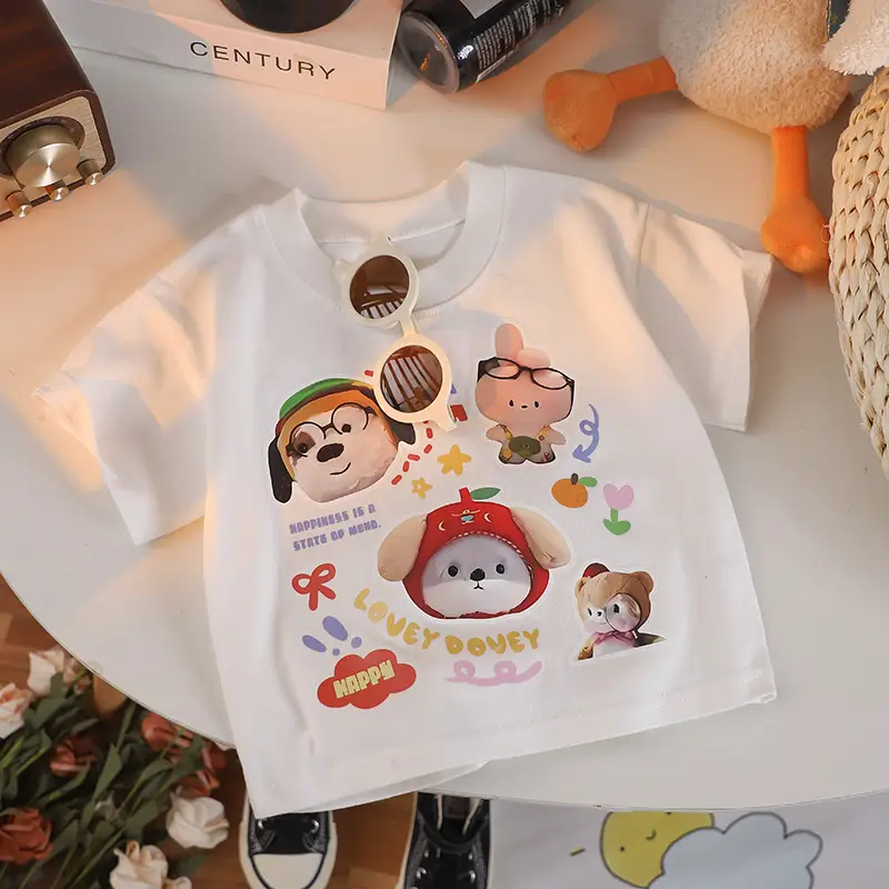 Kids Cartoon T-Shirt White Round Neck Short Sleeve - Image 6