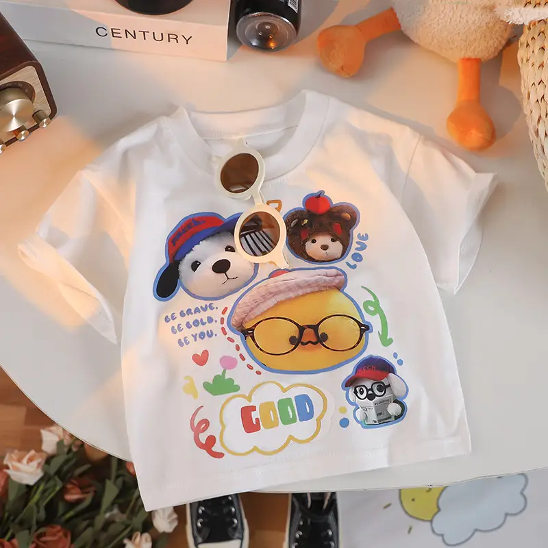 Kids Cartoon T-Shirt White Round Neck Short Sleeve - Image 7