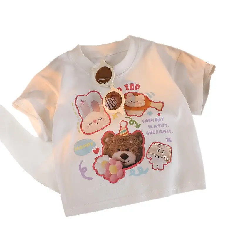 Kids Cartoon T-Shirt White Round Neck Short Sleeve - Image 9