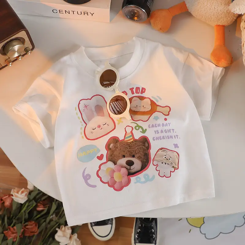 Kids Cartoon T-Shirt White Round Neck Short Sleeve - Image 2