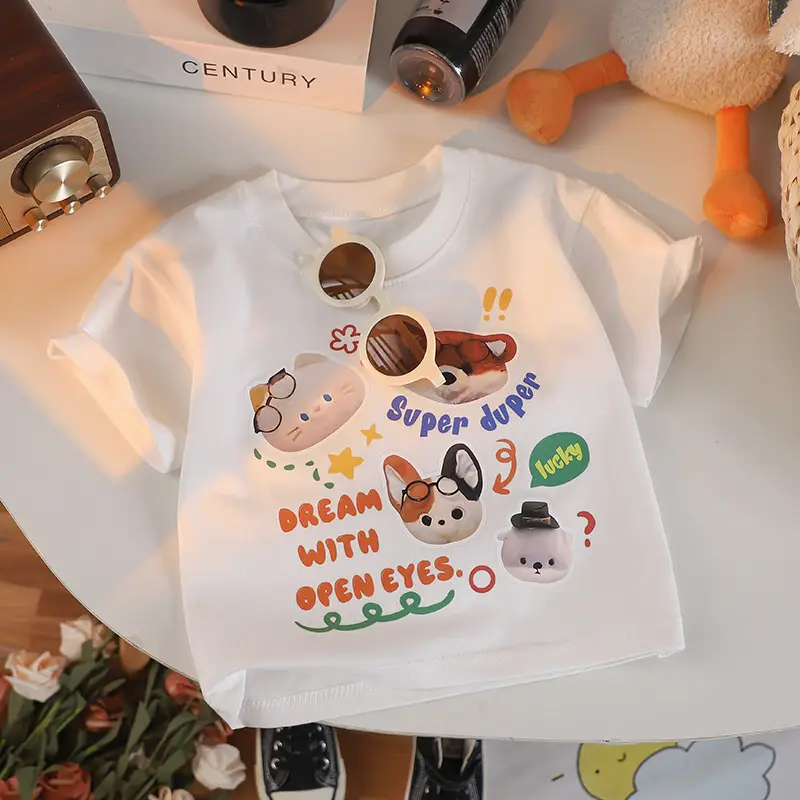Kids Cartoon T-Shirt White Round Neck Short Sleeve - Image 3