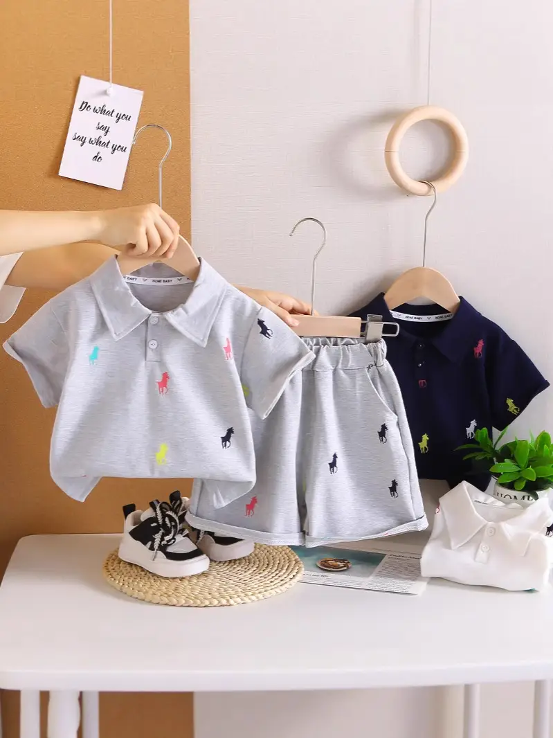 Boys' White Printed Short Sleeve T-Shirt Shorts Set 2025 - Image 4