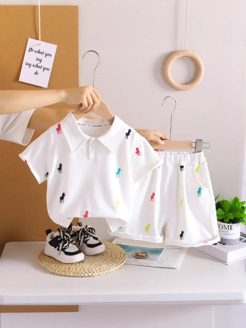 Boys' White Printed Short Sleeve T-Shirt Shorts Set 2025 - Image 5