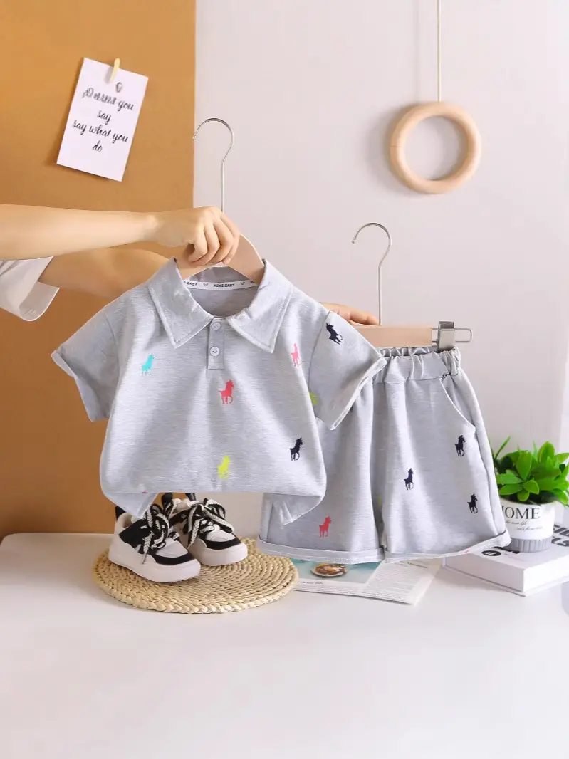 Boys' White Printed Short Sleeve T-Shirt Shorts Set 2025 - Image 7