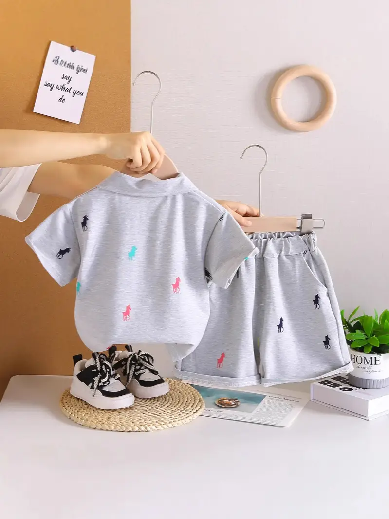 Boys' White Printed Short Sleeve T-Shirt Shorts Set 2025 - Image 8