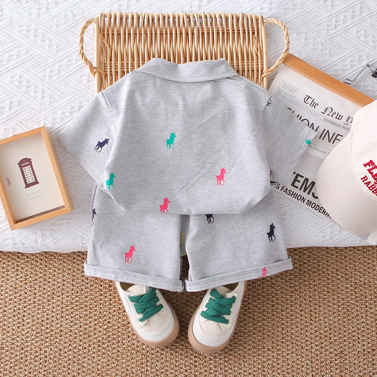 Boys' White Printed Short Sleeve T-Shirt Shorts Set 2025 — feature 10
