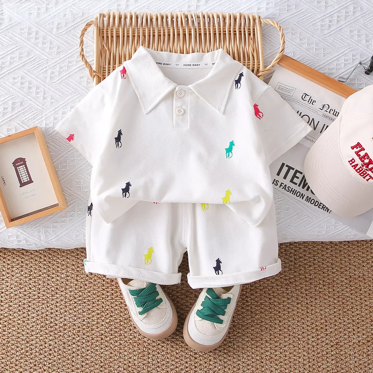Boys' White Printed Short Sleeve T-Shirt Shorts Set 2025 — feature 8