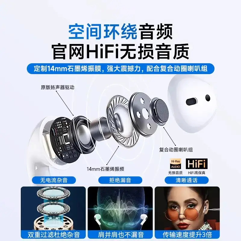 Bluetooth Headset 2025 New Wireless Bluetooth Headset Huaqiang North 6 Generation Noise Reduction High Sound Quality Bluetooth Headset Cross Border