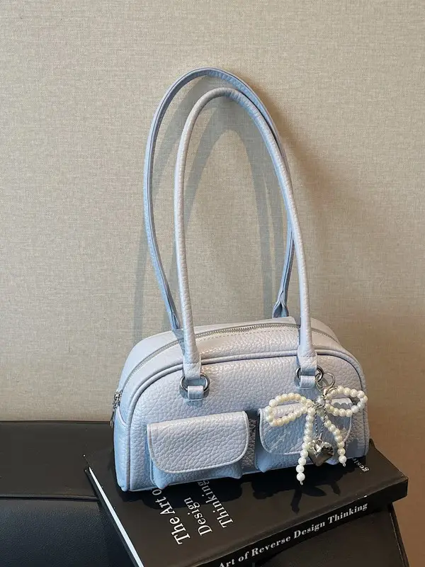 Light Blue Pearl Bow Crossbody Bag for Women - Image 11