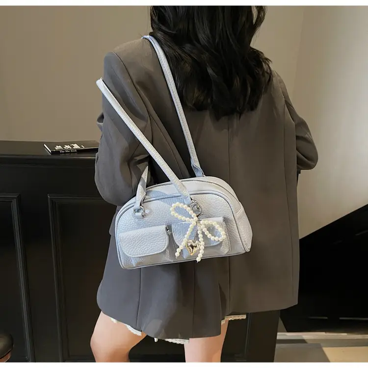 Light Blue Pearl Bow Crossbody Bag for Women — feature 17