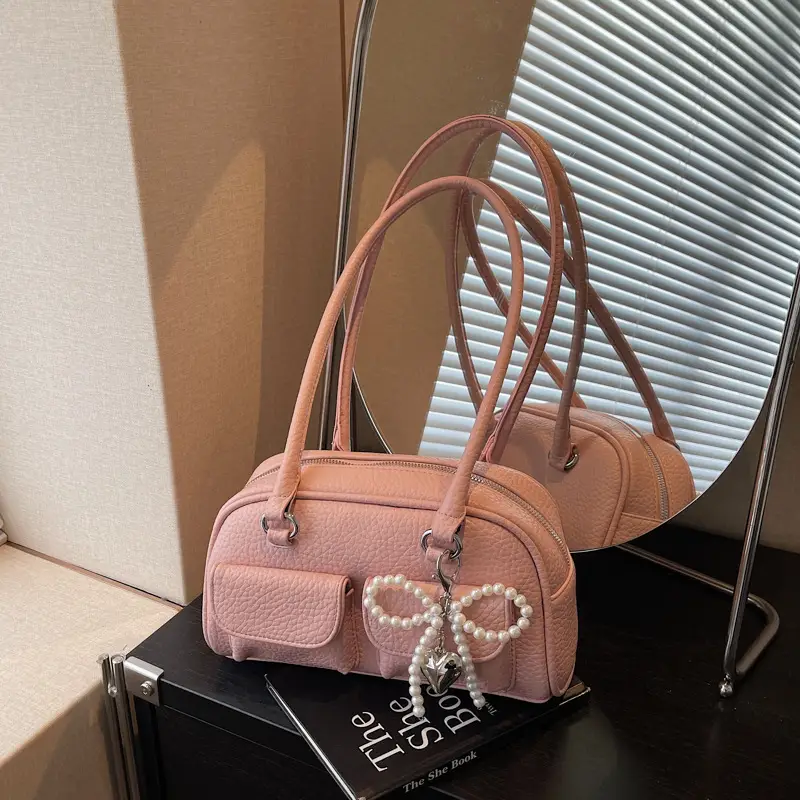 Light Blue Pearl Bow Crossbody Bag for Women - Image 3