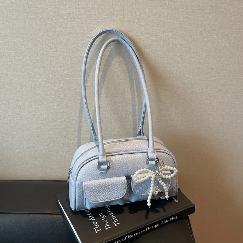 Light Blue Pearl Bow Crossbody Bag for Women - Image 4