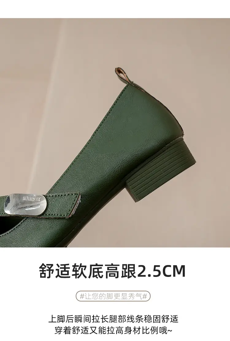 French Flats 2025 New Spring & Fall Flats Cheongsam Thick Heel Women's Shoes Work Clothing Soft Sole Women's Mary Jane Leather Shoes — feature 14