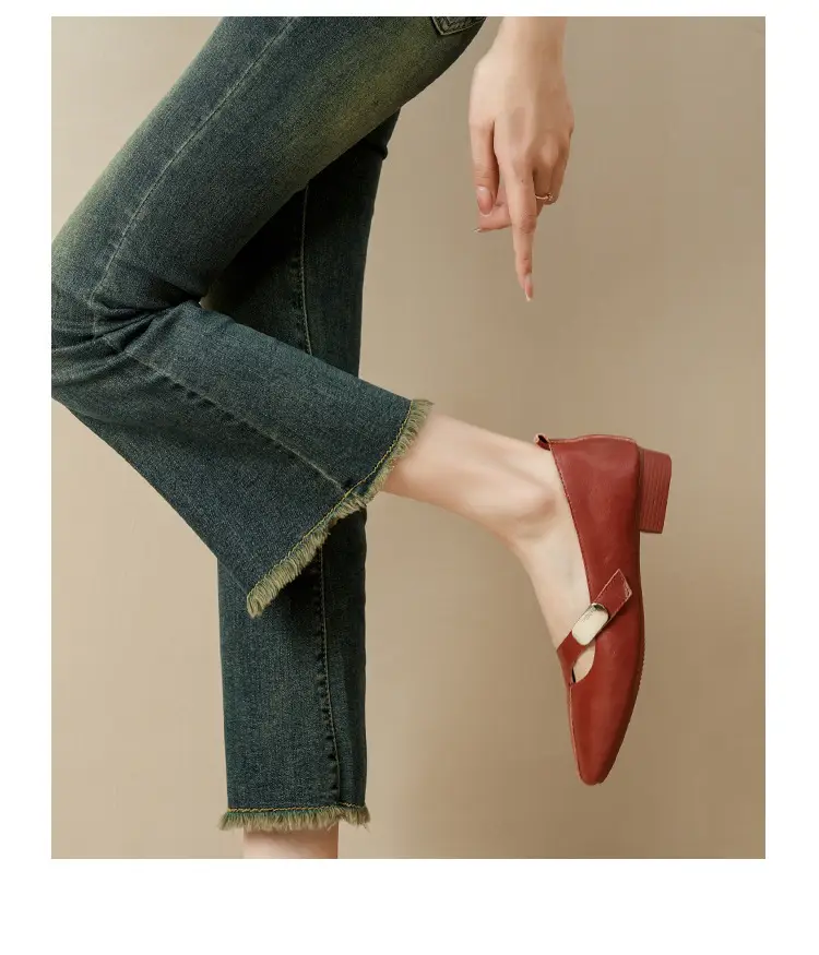French Flats 2025 New Spring & Fall Flats Cheongsam Thick Heel Women's Shoes Work Clothing Soft Sole Women's Mary Jane Leather Shoes — feature 36