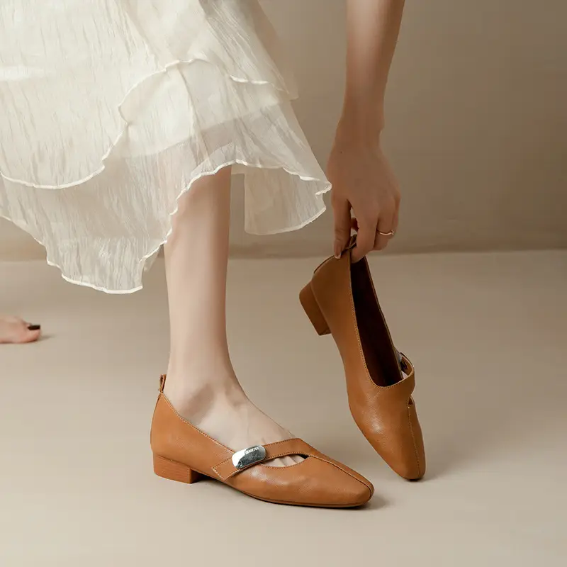 French Flats 2025 New Spring & Fall Flats Cheongsam Thick Heel Women's Shoes Work Clothing Soft Sole Women's Mary Jane Leather Shoes - Image 5