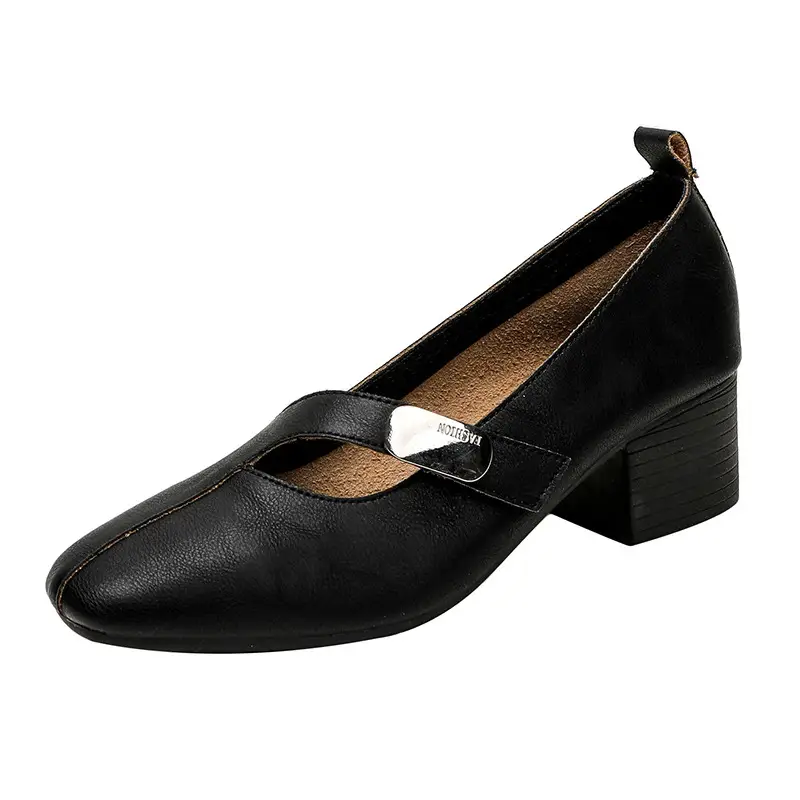 French Flats 2025 New Spring & Fall Flats Cheongsam Thick Heel Women's Shoes Work Clothing Soft Sole Women's Mary Jane Leather Shoes - Image 6