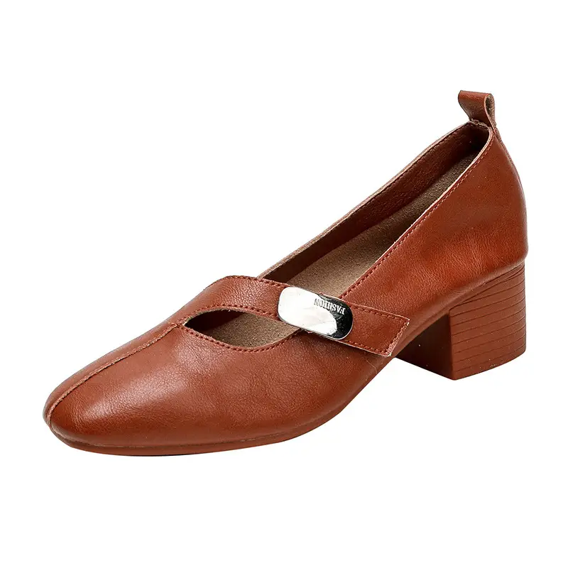 French Flats 2025 New Spring & Fall Flats Cheongsam Thick Heel Women's Shoes Work Clothing Soft Sole Women's Mary Jane Leather Shoes - Image 8