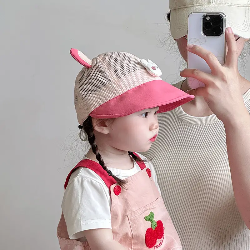 Baby Sun Hat with Cat Ears, Pink Mesh, Large Bristle - Image 8