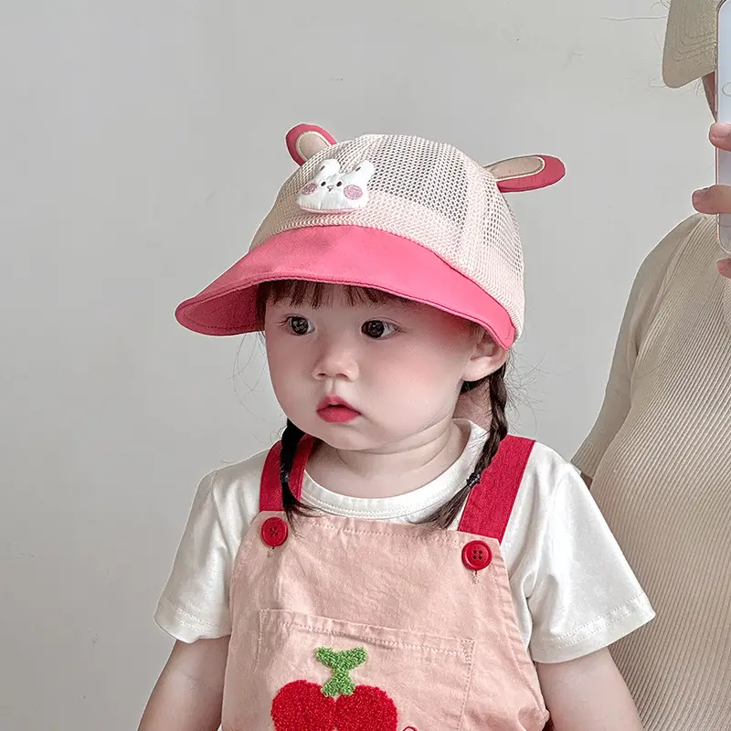 Baby Sun Hat with Cat Ears, Pink Mesh, Large Bristle - Image 9