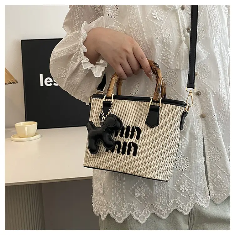 Women Straw Mini Mouse Bag with Leather Handle — feature 21