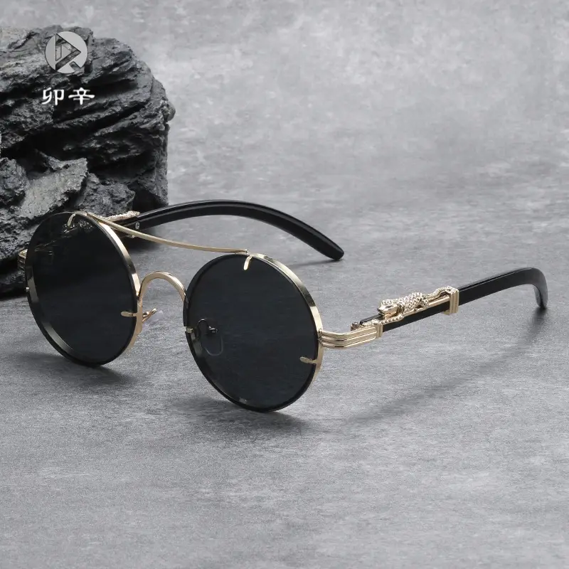 Retro Leopard Head Sunglasses for Men Women Brown Gold Frame - Image 9