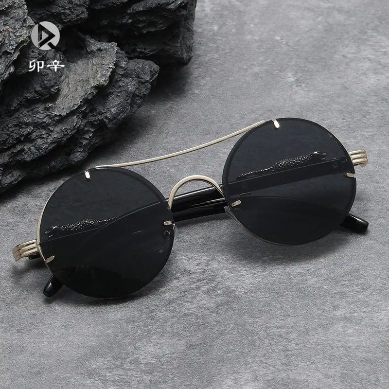 Retro Leopard Head Sunglasses for Men Women Brown Gold Frame - Image 10