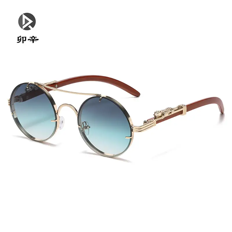 Retro Leopard Head Sunglasses for Men Women Brown Gold Frame - Image 11