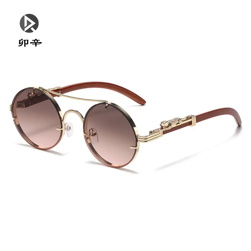 Retro Leopard Head Sunglasses for Men Women Brown Gold Frame - Image 12