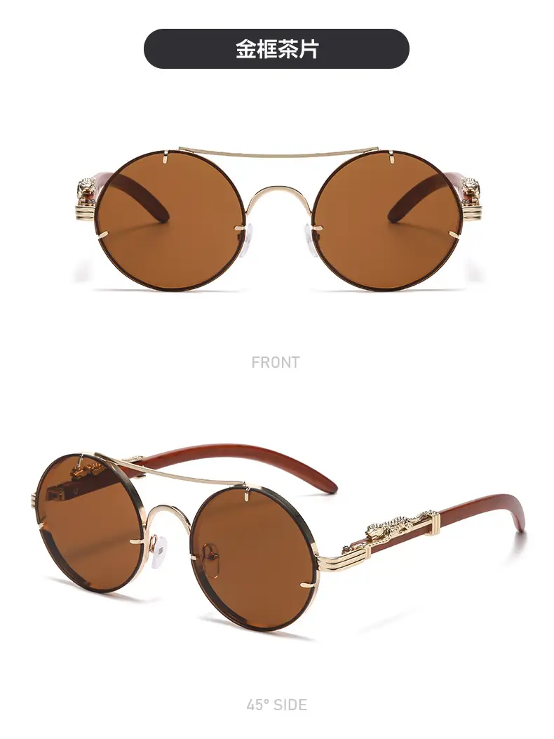 Retro Leopard Head Sunglasses for Men Women Brown Gold Frame — feature 14