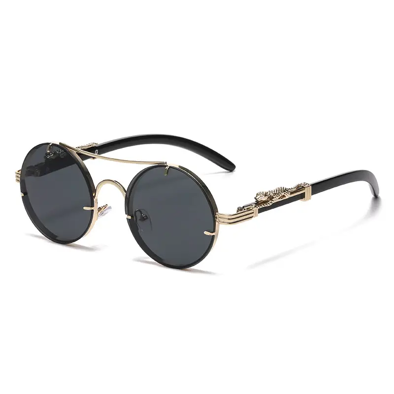 Retro Leopard Head Sunglasses for Men Women Brown Gold Frame - Image 1