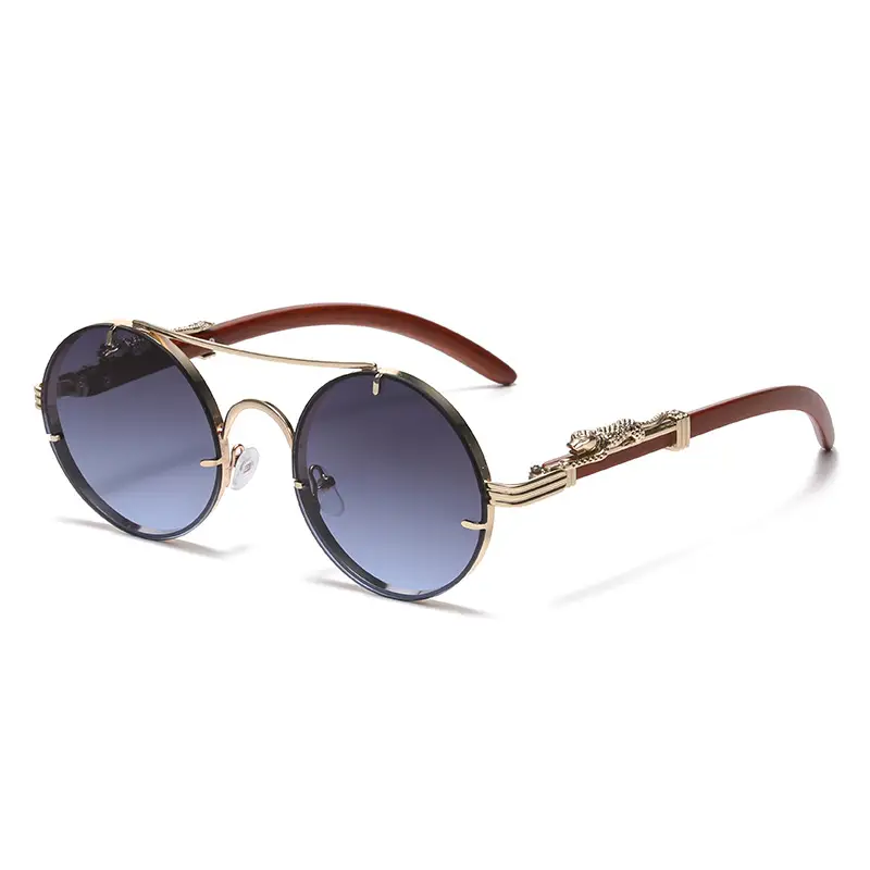 Retro Leopard Head Sunglasses for Men Women Brown Gold Frame - Image 2