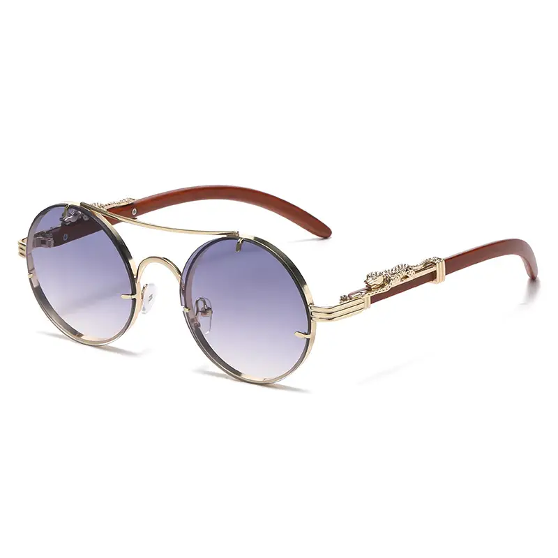 Retro Leopard Head Sunglasses for Men Women Brown Gold Frame - Image 3
