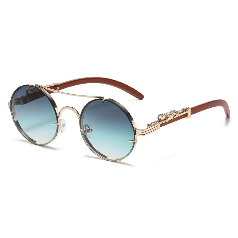 Retro Leopard Head Sunglasses for Men Women Brown Gold Frame - Image 4