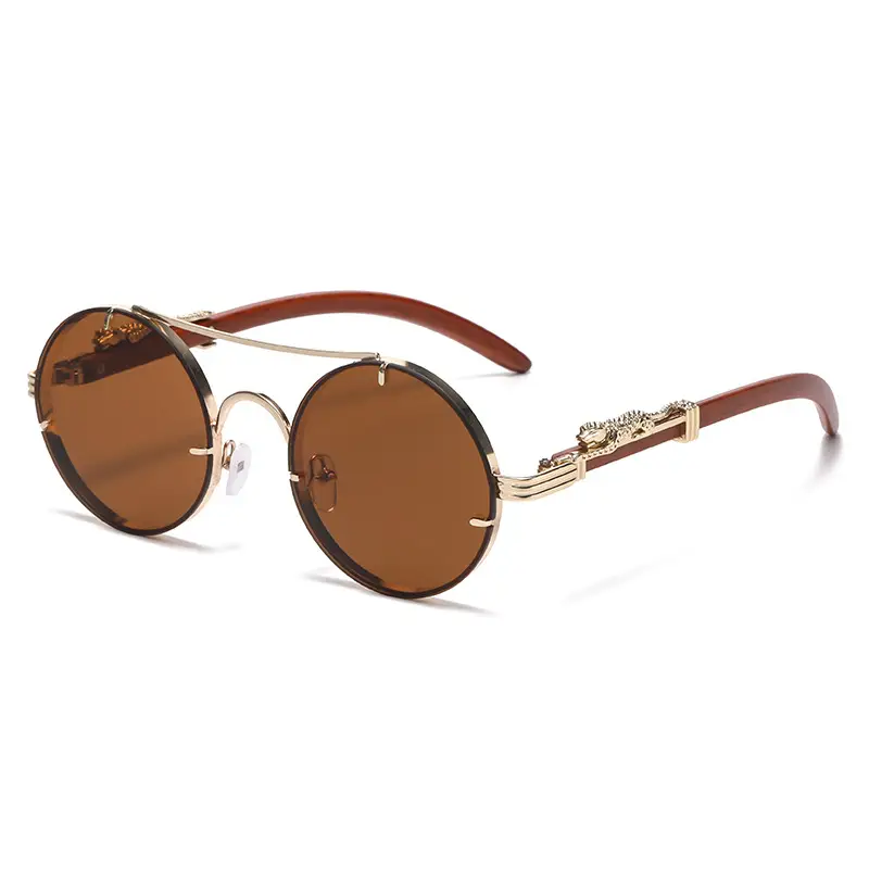 Retro Leopard Head Sunglasses for Men Women Brown Gold Frame - Image 5