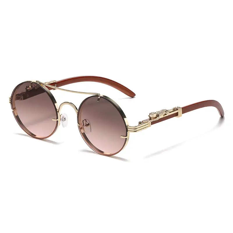 Retro Leopard Head Sunglasses for Men Women Brown Gold Frame - Image 6