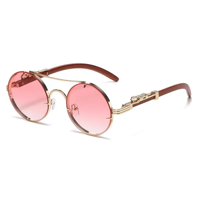 Retro Leopard Head Sunglasses for Men Women Brown Gold Frame - Image 7