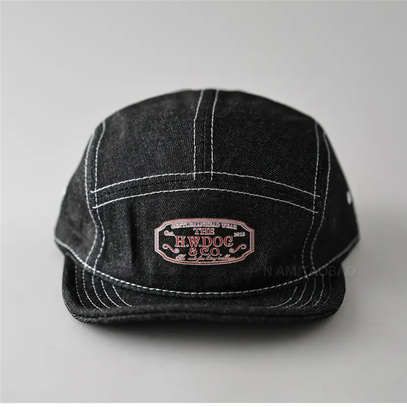 Men's Black Retro 5-Piece Baseball Cap with Duck Tissue Patch - Image 6