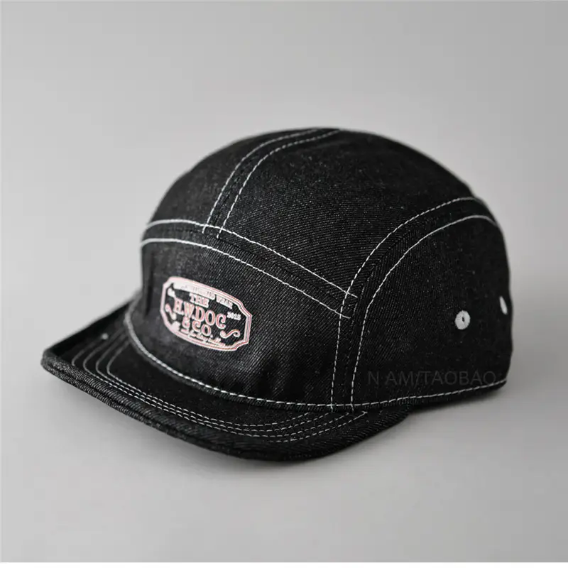 Men's Black Retro 5-Piece Baseball Cap with Duck Tissue Patch - Image 7