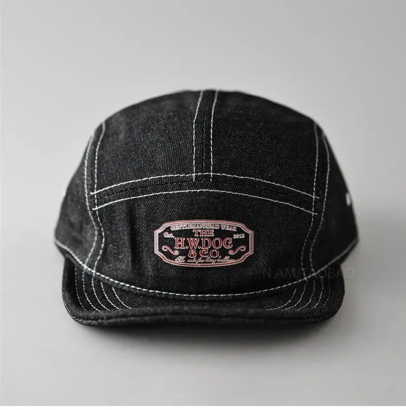 Men's Black Retro 5-Piece Baseball Cap with Duck Tissue Patch — feature 1