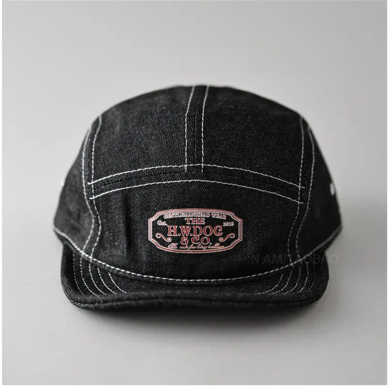 Men's Black Retro 5-Piece Baseball Cap with Duck Tissue Patch - Image 2
