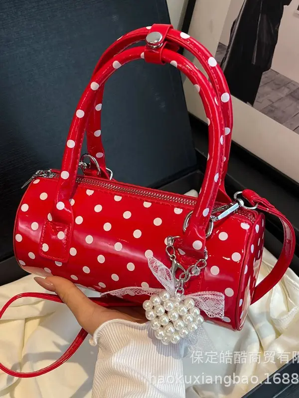 Women's Polka Dot Satchel Shoulder Bag White Pearl - Image 2