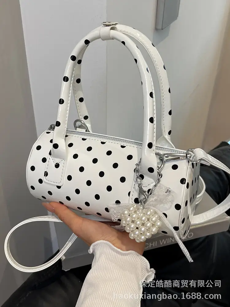 Women's Polka Dot Satchel Shoulder Bag White Pearl - Image 3