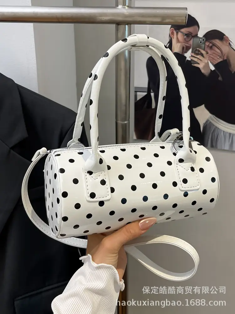 Women's Polka Dot Satchel Shoulder Bag White Pearl - Image 4