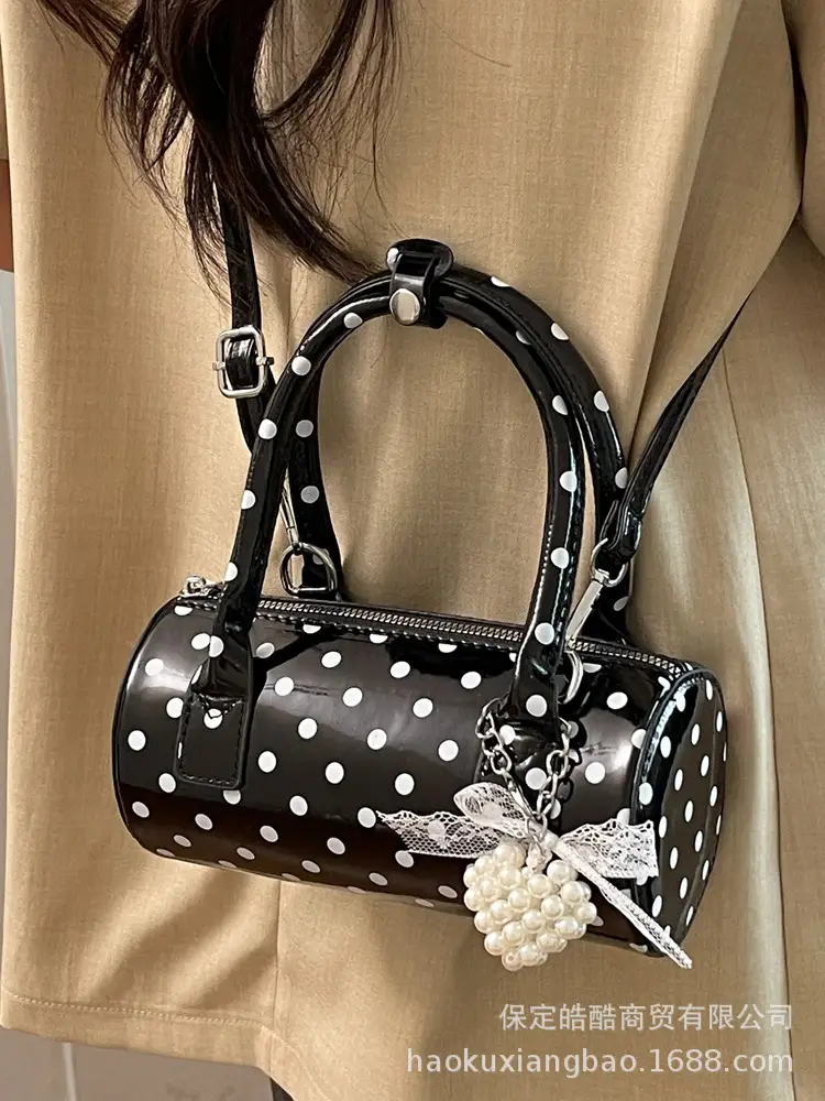 Women's Polka Dot Satchel Shoulder Bag White Pearl - Image 5
