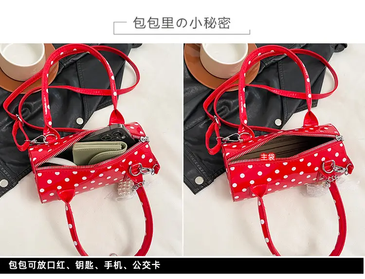 Women's Polka Dot Satchel Shoulder Bag White Pearl — feature 1