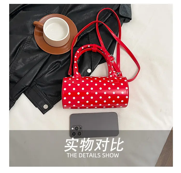 Women's Polka Dot Satchel Shoulder Bag White Pearl — feature 11