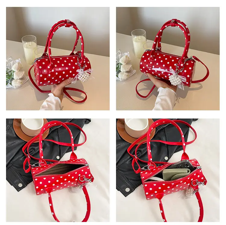 Women's Polka Dot Satchel Shoulder Bag White Pearl — feature 12
