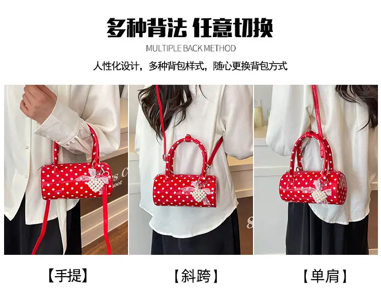 Women's Polka Dot Satchel Shoulder Bag White Pearl — feature 13