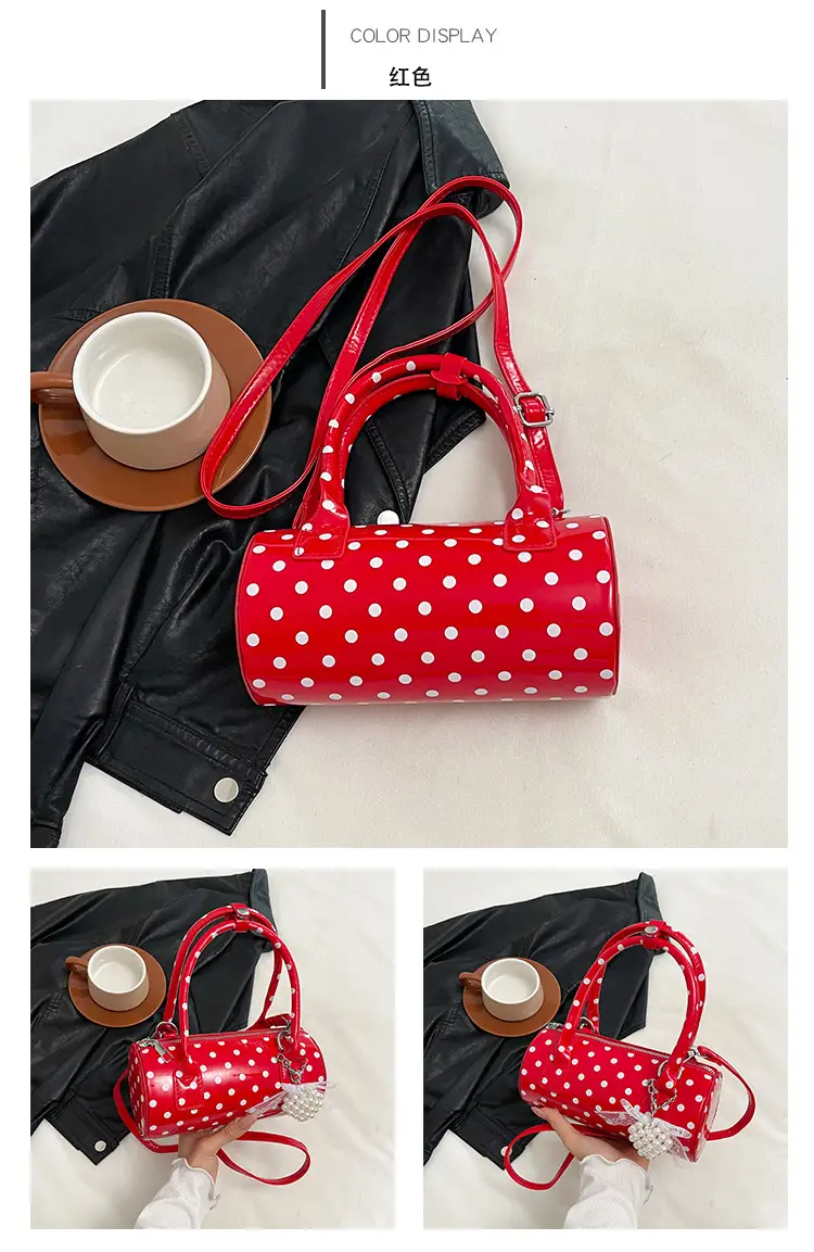 Women's Polka Dot Satchel Shoulder Bag White Pearl — feature 15