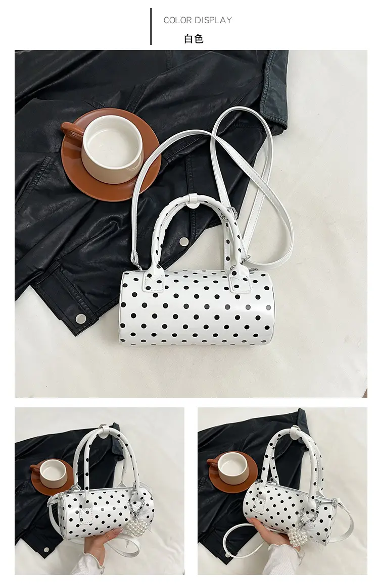 Women's Polka Dot Satchel Shoulder Bag White Pearl — feature 16